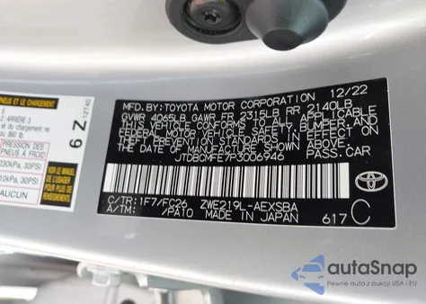 2023 Toyota Corolla Hybrid Se from USA, damaged, VIN JTDBCMFE7P3006946